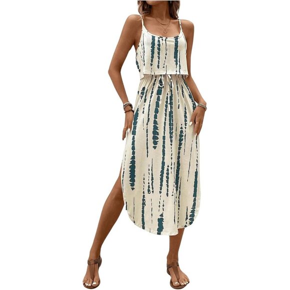 Tops - Women's Tie Dye Spaghetti Strap Cami Dress Midi Sleeveless Night Out